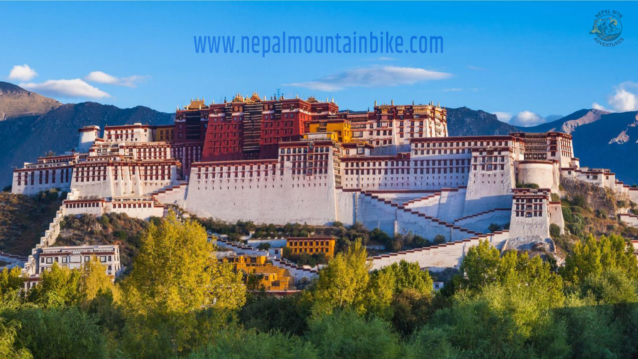 Potala Palace in Tibet captured in a frame during Lhasa to Kathmandu mountain bike tour.